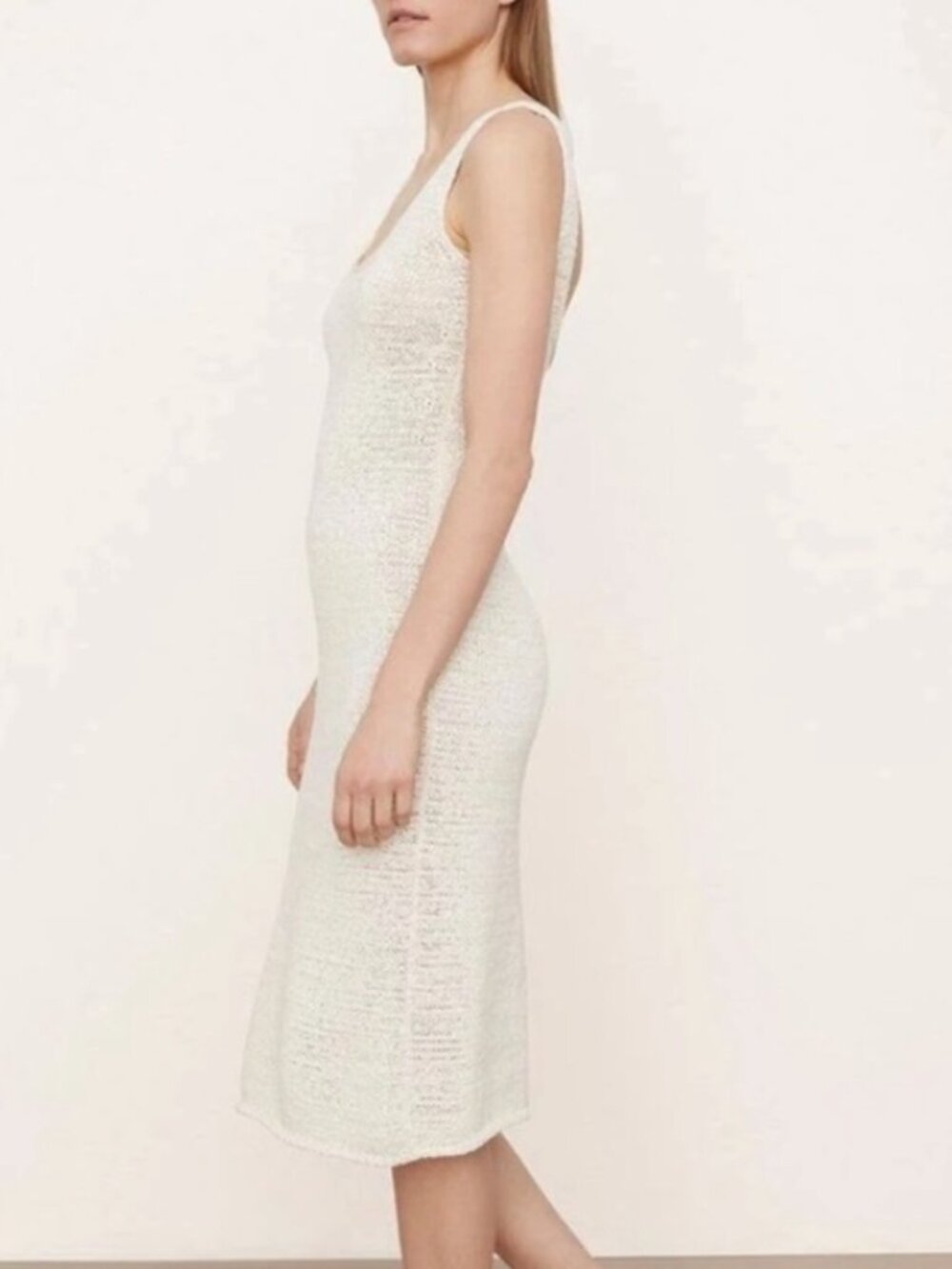 Vince Cream Crochet Knit Scoop Neck Midi Dress Large - Picture 2 of 9